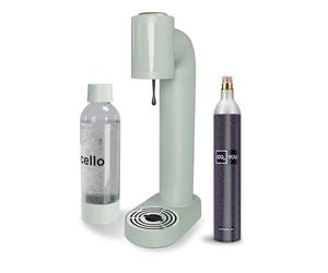 Cello Sparkling Water and Soda Maker Machine in Sage Green with 1 Litre Reusable BPA-Free Water Bottle for Carbonating & Co2 Gas Cylinder, No Electricity Required, Sparkling Water Maker