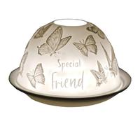 Cello Special Friend Butterfly Porcelain Tealight Dome, Projecting a Loving Message. Use Tealights or LEDs. Special Friend Gifts for Women