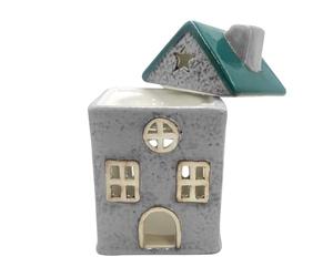Cello Star Cottage Burner - Green Ceramic House Scented Wax Melt Fragrance Oil Burner Tealight Decorative Holder Aroma Lamp Present Home Gift for Christmas