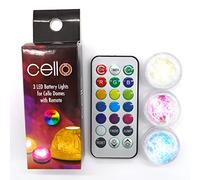 Cello Submersible LED Lights Set of 3 - Colour Changing & Remote, Battery Operated, Waterproof & Versatile LED Battery Tea Lights. 3 X Flameless Button LED Light Ideal for Tealight Holder Domes