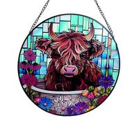 Cello Suncatcher Window Hanging Decoration - Floral Highland Cow Sun Catcher Ornament for Home Decor Rustic Farmhouse Country Style Stained Glass Gift Indoor Window Art