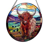 Cello Suncatcher Window Hanging Decoration - Horizon Highland Cow Sun Catcher Ornament for Home Decor Rustic Farmhouse Country Style Stained Glass Gift Indoor Window Art