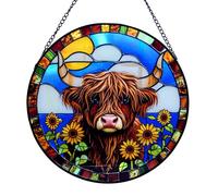 Cello Suncatcher Window Hanging Decoration - Sunflower Highland Cow Sun Catcher Ornament for Home Decor Rustic Farmhouse Country Style Stained Glass Gift Indoor Window Art