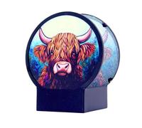 Cello Tealight Holder - Highland Cow Design Circular Glass Aroma Lamp, Scented Candle, Warm Ambient Light, Home Fragrance Décor, Gift for Her, Birthday & Housewarming Present