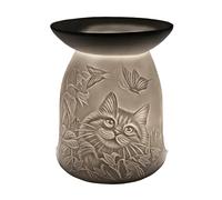 Cello Tealight Wax Melt & Oil Burner, Cat Design, Stunning Porcelain Decor. Use as Wax Melt Burners or Essential Oil Burner and Magically Fragrance Your Room. Cat Ornament and Cat Gifts For Women.