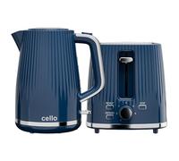 Cello Textured Blue Breakfast Bundle: 1.7L 3000W Rapid Boil Kettle with Auto Shutoff, Cordless 850W 2 Slice Toaster with Wide Slots, 7 Browning Levels, High Lift & Illuminated Controls