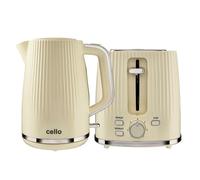Cello Textured Cream Breakfast Bundle: 1.7L 3000W Rapid Boil Kettle with Auto Shutoff, Cordless 850W 2 Slice Toaster with Wide Slots, 7 Browning Levels, High Lift & Illuminated Controls