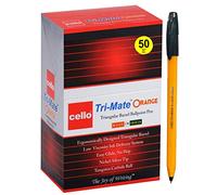 Cello Tri-Mate Orange Ballpoint Pens Medium Point Biro, (Black, Pack of 50)