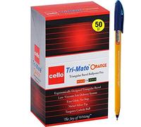 Cello Tri-Mate Orange Ballpoint Pens Medium Point Biro, (Blue, Pack of 50)