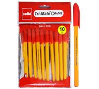 Cello Tri-Mate Orange Ballpoint Pens Medium Point Biro (Red, Pack of 10)