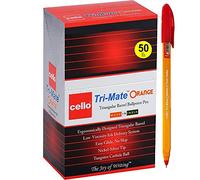 Cello Tri-Mate Orange Ballpoint Pens Medium Point Biro, (Red, Pack of 50)