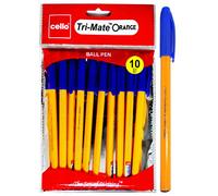 Cello Tri-Mate Orange Fancy Ballpoint Pens Medium Point Biro Blue Pens Pack Of 20