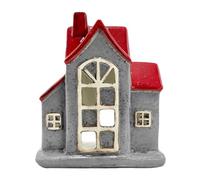 Cello Twilight Tealight - Grey & Red Ceramic House Candle Holder Aroma Lamp use with Scent Cups Ornament Aromatherapy Gift for Home Lovers