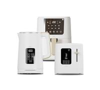 Cello White Kitchen Bundle: 1.7L 3000W Kettle with Temperature Control & LED Display | 800W 2 Slice Toaster with Digital Timer & High Lift | 4L 1400W Air Fryer with 8 Presets & Touch Control
