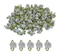 celloexpress 15mm Grey #26 Satin Ribbon Roses with Green Leaves - Small Flower Buds - Crafts, Embellishments (Pack of 25)