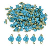 celloexpress 15mm Teal #06 Satin Ribbon Roses with Green Leaves - Small Flower Buds - Crafts, Embellishments (Pack of 25)