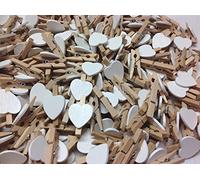 celloexpress 30mm Love Hearts on Mini NATURAL Wooden Craft Pegs - White - Pack of 50