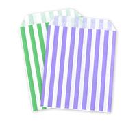 celloexpress 7" x 9" Green & Purple Striped Paper Sweet Bags - Classic Confectionery Gift Shop Goodie Party Bags (Pack of 100)