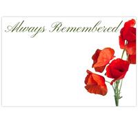 celloexpress Always Remembered (Red Poppies) Flower Message Cards - 60mm x 90mm - Bereavement Florist Card Sympathy Condolences Notes (Pack of 20)
