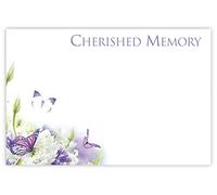 celloexpress Cherished Memories (Purple Butterflies) Flower Message Cards - 60mm x 90mm - Bereavement Florist Card Sympathy Condolences Notes (Pack of 20)