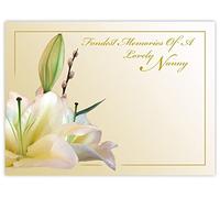 celloexpress Fondest Memories Nanny (White Lilies) Flower Message Cards - 90mm x 125mm - Bereavement Florist Card Sympathy Condolences Notes (Pack of 6)