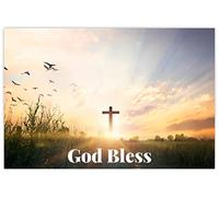 celloexpress God Bless (Cross Sunrise) Flower Message Cards - 60mm x 90mm - Everyday Occasions Florist Card Gift Notes (Pack of 20)