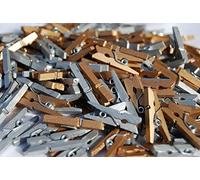 celloexpress Gold & Silver 25mm Mini Wooden Craft Pegs - Scrapbooking, Display Photos & Keepsakes (Pack of 100)