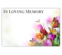 celloexpress In Loving Memory (Butterflies & Tulips) Flower Message Cards - 60mm x 90mm - Bereavement Florist Card Sympathy Condolences Notes (Pack of 100)