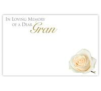 celloexpress In Loving Memory Gran (White Rose) Flower Message Cards - 60mm x 90mm - Bereavement Florist Card Sympathy Condolences Notes (Pack of 100)