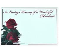 celloexpress In Loving Memory Husband (2 Red Roses) Flower Message Cards - 60mm x 90mm - Bereavement Florist Card Sympathy Condolences Notes (Pack of 20)