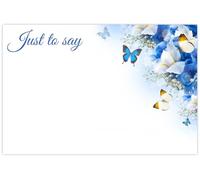 celloexpress Just to Say (Blue & White Butterflies) Flower Message Cards - 60mm x 90mm - Everyday Occasions Florist Card Gift Notes (Pack of 20)