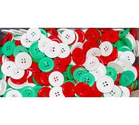 celloexpress Pack of 100g - LARGE CHRISTMAS MIX - Mixed Large Sizes and Colours of Various Large White, Green & Red Buttons for Sewing and Crafting