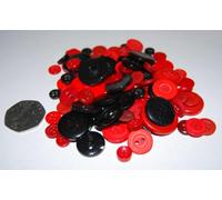 celloexpress Pack of 50g - BLACK & RED BUTTONS - Mixed Sizes of Various Black & Red Buttons for Sewing and Crafting