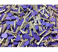 celloexpress Packs of 25-30mm Love Hearts on Mini NATURAL Wooden Craft Pegs - Colour Choice and Pack Quantity Choice (Purple)