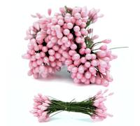 celloexpress Pink 6cm Artificial Flower Stamens - Pearlised Teardrop Beads on Wire for Wreaths, Garlands, Floral Arrangements, Festive Decorations (Pack of 60)