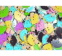 celloexpress Printed Wooden Buttons - Unique Childrens Cartoon Designs for Sewing & Embroidery (Hedgehog Type 1-33mm, Pack of 25)