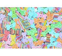 celloexpress Printed Wooden Buttons - Unique Childrens Cartoon Designs for Sewing & Embroidery (Spotty Mixed Bones 1-25mm, Pack of 10)