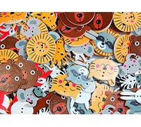 celloexpress Printed Wooden Buttons - Unique Childrens Cartoon Designs for Sewing & Embroidery (Wild Animals 1-28mm, Pack of 10)