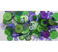 celloexpress Purple & Green Mix Buttons - 6mm to 40mm Mixed Sizes, Shapes, Colours & Designs - Sewing and Crafting (Pack of 250g)