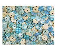 celloexpress Round Wooden Buttons - Multi Patterned Prints - Decorative Buttons (Blue 15mm, Pack of 25)
