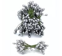 celloexpress Silver 6cm Artificial Flower Stamens - Pearlised Teardrop Beads on Wire for Wreaths, Garlands, Floral Arrangements, Festive Decorations (Pack of 60)