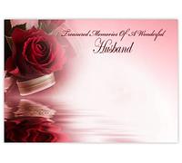 celloexpress Treasured Memories Husband (Red Rose Reflection) Flower Message Cards - 90mm x 125mm - Bereavement Florist Card Sympathy Condolences Notes (Pack of 12)