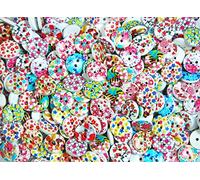 celloexpress Wooden Buttons Printed Abstract, Cute & Patterned - Unique Lovely Prints - Ideal for Sewing/Knitting/Clothes (Flowers 4-15mm, Pack of 25)