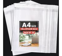 CelloMania A4 Self-Sealing Cellophane Bags (100 Pack) - Clear Self-Adhesive OPP Gift Bags for Cards, Postcards, Treats & Packaging - Premium Transparent Food-Safe Poly Bag for Christmas & Eid