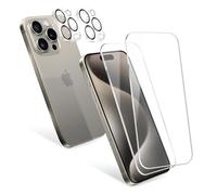 CELLONIC 2-Pack Screen Protector compatible with iPhone 15 Pro Max + 2 Camera Lens Protectors - 9H Tempered Glass, 0.33 mm, Case-Friendly, Full-Glue 2.5D
