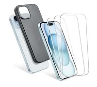 CELLONIC Apple iPhone 15, 1 x Protective Case Black TPU and 3 x Screen Protector Glass 6.1 2.5D Case-friendly 9H 0.33mm Full Glue, Screen Protector Tempered Glass
