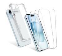 CELLONIC Apple iPhone 15 Plus, 1 x protective case transparent TPU and 3 x screen protector glass 6.7 2.5D Case-friendly 9H 0.33mm Full Glue, screen protector Tempered Glass