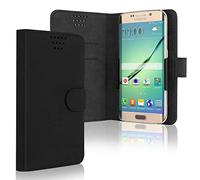 CELLONIC Universal Phone Case Compatible for Smartphones (13.2cm x 8cm x 1cm) PU Leather Leather Protective Folding Flip Phone Wallet Card Holder - Black