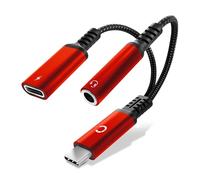 CELLONIC USB C to Headphone Adapter Jack 3.5mm Aux Splitter Audio and Charger 2-in-1 60W PD USB-C Fast Charging Cable Compatible for iPhone, iPad, Samsung, Pixel, Phone, Headset, Earphones - Red