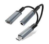 CELLONIC USB C to Headphone Adapter Jack 3.5mm Aux Splitter Audio and Charger 2-in-1 60W PD USB-C Fast Charging Cable Compatible for iPhone, iPad, Samsung, Pixel, Phone, Headset, Earphones - Silver